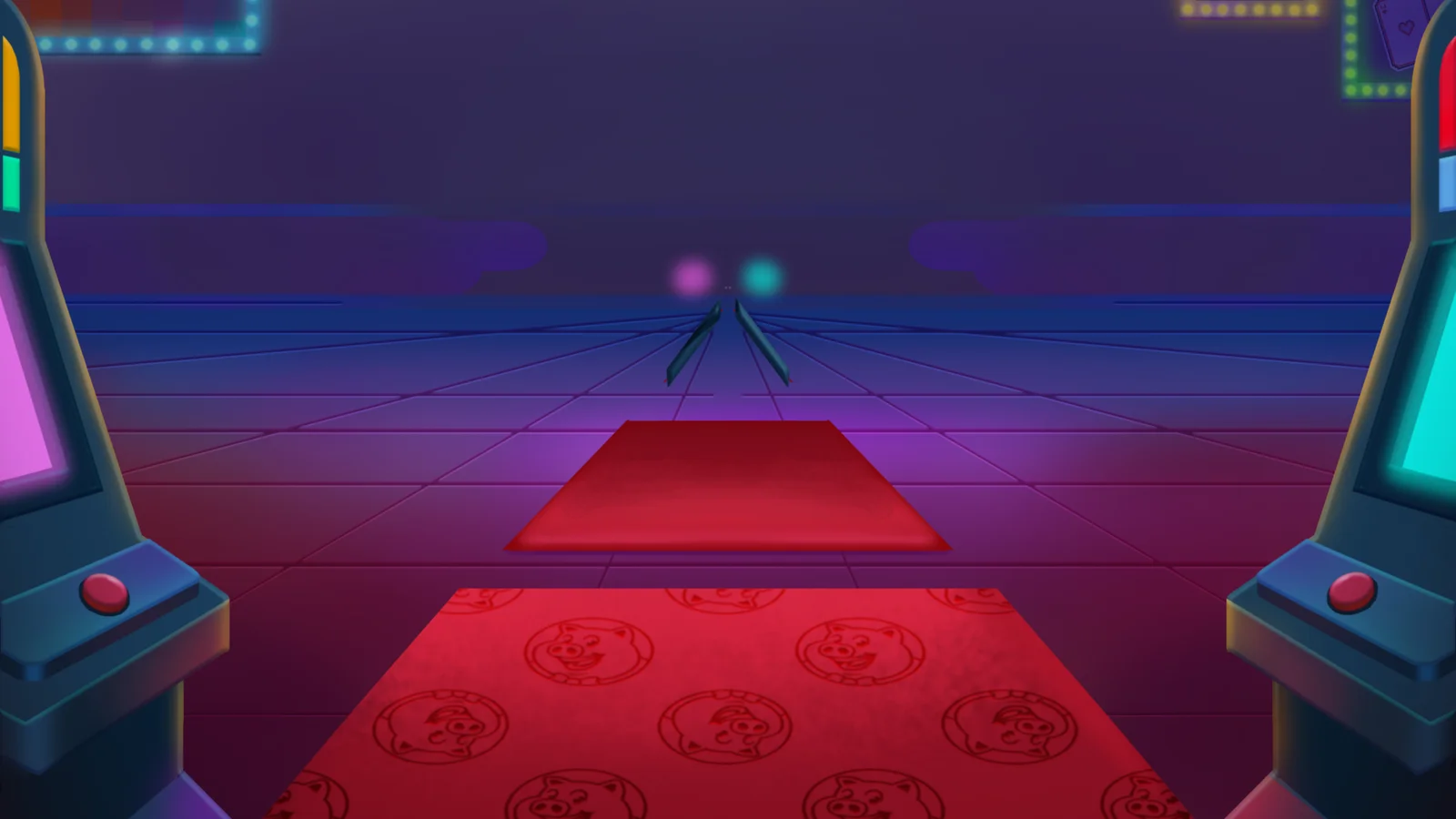Wheel of Pigs game-show stage with prize wheel and pig characters